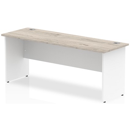 Impulse 1800mm Two-Tone Slim Rectangular Desk, White Panel End Leg, Grey Oak