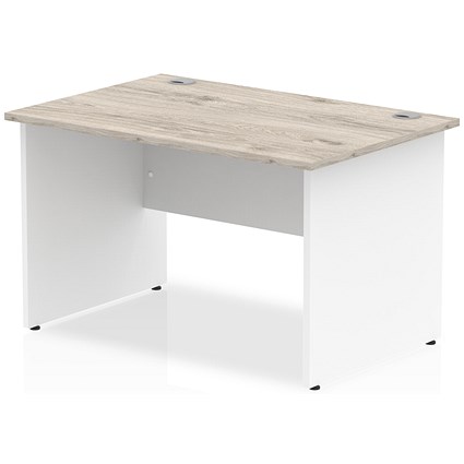 Impulse 1200mm Two-Tone Rectangular Desk, White Panel End Leg, Grey Oak