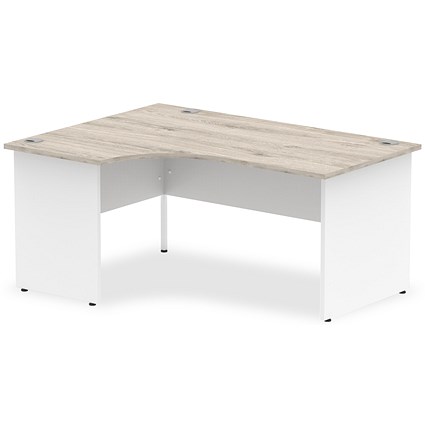 Impulse 1600mm Two-Tone Corner Desk, Left Hand, White Panel End Leg, Grey Oak