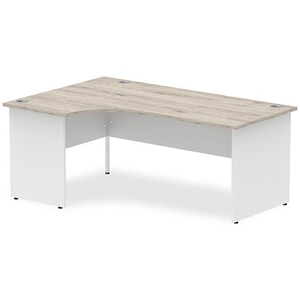 Impulse 1800mm Two-Tone Corner Desk, Left Hand, White Panel End Leg, Grey Oak Impulse 1800mm Two-Tone Corner Desk, Left Hand, White Panel End Leg, Grey Oak