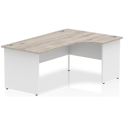 Impulse 1800mm Two-Tone Corner Desk, Right Hand, White Panel End Leg, Grey Oak