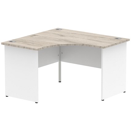 Impulse 1200mm Two-Tone Corner Desk, White Panel End Leg, Grey Oak Top