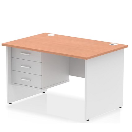 Impulse 1200mm Two-Tone Rectangular Desk, White Panel End Leg, Beech, With 3 Drawer Fixed Pedestal Impulse 1200mm Two-Tone Rectangular Desk, White Panel End Leg, Beech, With 3 Drawer Fixed Pedestal