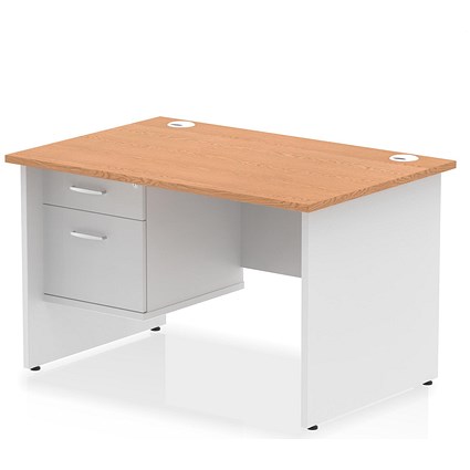 Impulse 1200mm Two-Tone Rectangular Desk, White Panel End Leg, Oak, With 2 Drawer Fixed Pedestal Impulse 1200mm Two-Tone Rectangular Desk, White Panel End Leg, Oak, With 2 Drawer Fixed Pedestal
