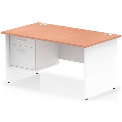 Impulse 1400mm Two-Tone Rectangular Desk, White Panel End Leg, Beech, With 2 Drawer Fixed Pedestal Impulse 1400mm Two-Tone Rectangular Desk, White Panel End Leg, Beech, With 2 Drawer Fixed Pedestal