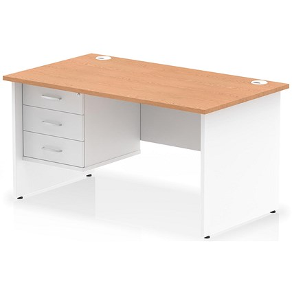 Impulse 1400mm Two-Tone Rectangular Desk, White Panel End Leg, Oak, With 3 Drawer Fixed Pedestal Impulse 1400mm Two-Tone Rectangular Desk, White Panel End Leg, Oak, With 3 Drawer Fixed Pedestal
