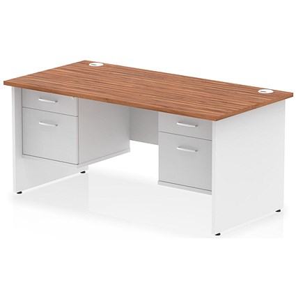 Impulse 1600mm Two-Tone Rectangular Desk, White Panel End Leg, Walnut, With 2 x 2 Drawer Fixed Pedestal Impulse 1600mm Two-Tone Rectangular Desk, White Panel End Leg, Walnut, With 2 x 2 Drawer Fixed Pedestal