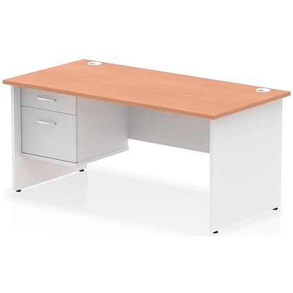Impulse 1600mm Two-Tone Rectangular Desk, White Panel End Leg, Beech, With 2 Drawer Fixed Pedestal Impulse 1600mm Two-Tone Rectangular Desk, White Panel End Leg, Beech, With 2 Drawer Fixed Pedestal