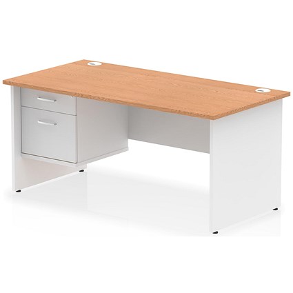 Impulse 1600mm Two-Tone Rectangular Desk, White Panel End Leg, Oak, With 2 Drawer Fixed Pedestal Impulse 1600mm Two-Tone Rectangular Desk, White Panel End Leg, Oak, With 2 Drawer Fixed Pedestal