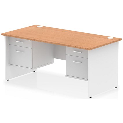 Impulse 1600mm Two-Tone Rectangular Desk, White Panel End Leg, Oak, With 2 x 2 Drawer Fixed Pedestal Impulse 1600mm Two-Tone Rectangular Desk, White Panel End Leg, Oak, With 2 x 2 Drawer Fixed Pedestal