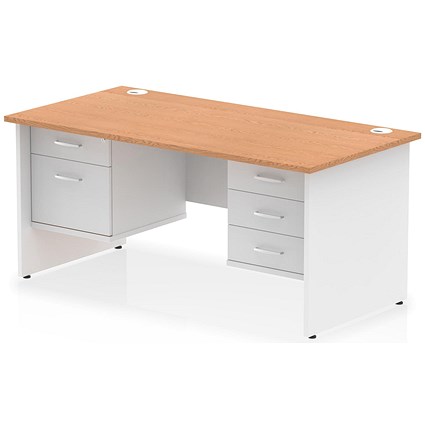 Impulse 1600mm Two-Tone Rectangular Desk, White Panel End Leg, Oak, With 2 Drawer and 3 Drawer Fixed Pedestal Impulse 1600mm Two-Tone Rectangular Desk, White Panel End Leg, Oak, With 2 Drawer and 3 Drawer Fixed Pedestal