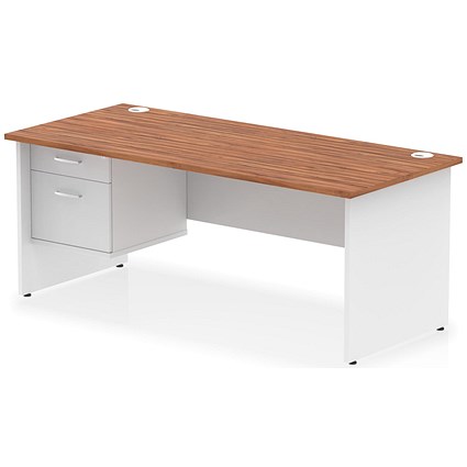 Impulse 1800mm Two-Tone Rectangular Desk, White Panel End Leg, Walnut, With 2 Drawer Fixed Pedestal Impulse 1800mm Two-Tone Rectangular Desk, White Panel End Leg, Walnut, With 2 Drawer Fixed Pedestal