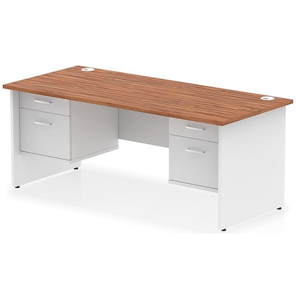 Impulse 1800mm Two-Tone Rectangular Desk, White Panel End Leg, Walnut, With 2 x 2 Drawer Fixed Pedestal Impulse 1800mm Two-Tone Rectangular Desk, White Panel End Leg, Walnut, With 2 x 2 Drawer Fixed Pedestal