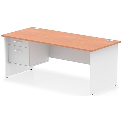 Impulse 1800mm Two-Tone Rectangular Desk, White Panel End Leg, Beech, With 2 Drawer Fixed Pedestal Impulse 1800mm Two-Tone Rectangular Desk, White Panel End Leg, Beech, With 2 Drawer Fixed Pedestal
