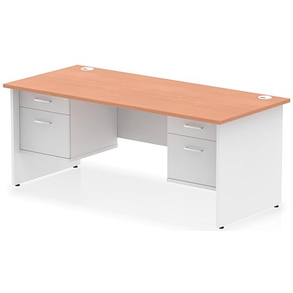 Impulse 1800mm Two-Tone Rectangular Desk, White Panel End Leg, Beech, With 2 x 2 Drawer Fixed Pedestal Impulse 1800mm Two-Tone Rectangular Desk, White Panel End Leg, Beech, With 2 x 2 Drawer Fixed Pedestal