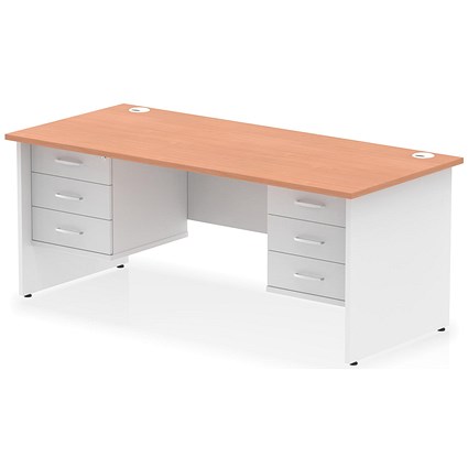 Impulse 1800mm Two-Tone Rectangular Desk, White Panel End Leg, Beech, With 2 x 3 Drawer Fixed Pedestal Impulse 1800mm Two-Tone Rectangular Desk, White Panel End Leg, Beech, With 2 x 3 Drawer Fixed Pedestal