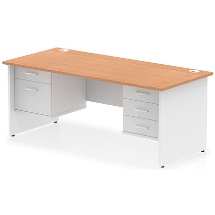 Impulse 1800mm Two-Tone Rectangular Desk, White Panel End Leg, Oak, With 2 Drawer and 3 Drawer Fixed Pedestal Impulse 1800mm Two-Tone Rectangular Desk, White Panel End Leg, Oak, With 2 Drawer and 3 Drawer Fixed Pedestal