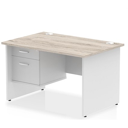 Impulse 1200mm Two-Tone Rectangular Desk, White Panel End Leg, Grey Oak, With 2 Drawer Fixed Pedestal Impulse 1200mm Two-Tone Rectangular Desk, White Panel End Leg, Grey Oak, With 2 Drawer Fixed Pedestal