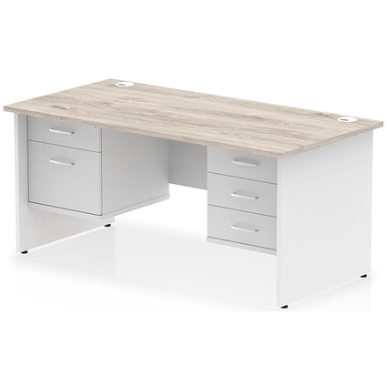 Impulse 1600mm Two-Tone Rectangular Desk, White Panel End Leg, Grey Oak, With 2 Drawer and 3 Drawer Fixed Pedestal Impulse 1600mm Two-Tone Rectangular Desk, White Panel End Leg, Grey Oak, With 2 Drawer and 3 Drawer Fixed Pedestal