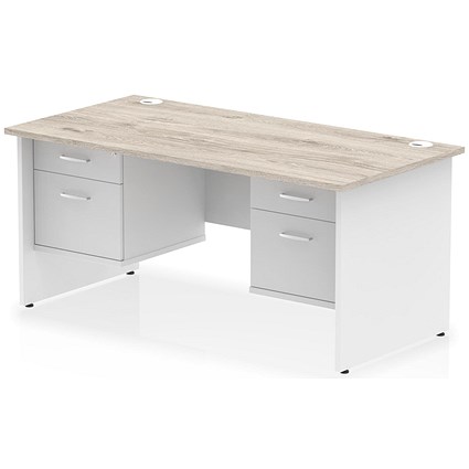 Impulse 1600mm Two-Tone Rectangular Desk, White Panel End Leg, Grey Oak, With 2 x 2 Drawer Fixed Pedestal Impulse 1600mm Two-Tone Rectangular Desk, White Panel End Leg, Grey Oak, With 2 x 2 Drawer Fixed Pedestal