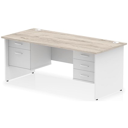 Impulse 1800mm Two-Tone Rectangular Desk, White Panel End Leg, Grey Oak, With 2 Drawer and 3 Drawer Fixed Pedestal Impulse 1800mm Two-Tone Rectangular Desk, White Panel End Leg, Grey Oak, With 2 Drawer and 3 Drawer Fixed Pedestal