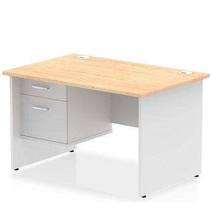 Impulse 1200mm Two-Tone Rectangular Desk, White Panel End Leg, Maple, With 2 Drawer Fixed Pedestal Impulse 1200mm Two-Tone Rectangular Desk, White Panel End Leg, Maple, With 2 Drawer Fixed Pedestal
