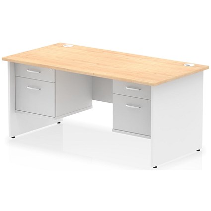 Impulse 1600mm Two-Tone Rectangular Desk, White Panel End Leg, Maple, With 2 x 2 Drawer Fixed Pedestal Impulse 1600mm Two-Tone Rectangular Desk, White Panel End Leg, Maple, With 2 x 2 Drawer Fixed Pedestal