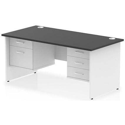 Impulse 1600mm Two-Tone Rectangular Desk, White Panel End Leg, Black, With 2 Drawer and 3 Drawer Fixed Pedestal Impulse 1600mm Two-Tone Rectangular Desk, White Panel End Leg, Black, With 2 Drawer and 3 Drawer Fixed Pedestal