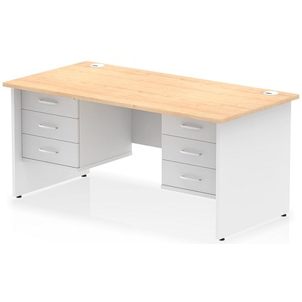 Impulse 1600mm Two-Tone Rectangular Desk, White Panel End Leg, Maple, With 2 x 3 Drawer Fixed Pedestal Impulse 1600mm Two-Tone Rectangular Desk, White Panel End Leg, Maple, With 2 x 3 Drawer Fixed Pedestal
