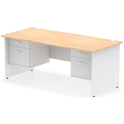 Impulse 1800mm Two-Tone Rectangular Desk, White Panel End Leg, Maple, With 2 x 2 Drawer Fixed Pedestal Impulse 1800mm Two-Tone Rectangular Desk, White Panel End Leg, Maple, With 2 x 2 Drawer Fixed Pedestal