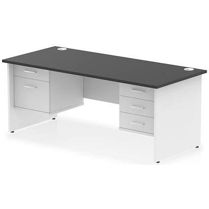 Impulse 1800mm Two-Tone Rectangular Desk, White Panel End Leg, Black, With 2 Drawer and 3 Drawer Fixed Pedestal Impulse 1800mm Two-Tone Rectangular Desk, White Panel End Leg, Black, With 2 Drawer and 3 Drawer Fixed Pedestal