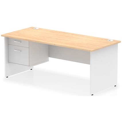 Impulse 1800mm Two-Tone Rectangular Desk, White Panel End Leg, Maple, With 2 Drawer Fixed Pedestal Impulse 1800mm Two-Tone Rectangular Desk, White Panel End Leg, Maple, With 2 Drawer Fixed Pedestal