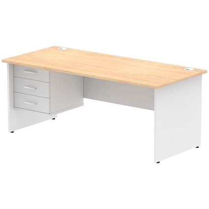 Impulse 1800mm Two-Tone Rectangular Desk, White Panel End Leg, Maple, With 3 Drawer Fixed Pedestal Impulse 1800mm Two-Tone Rectangular Desk, White Panel End Leg, Maple, With 3 Drawer Fixed Pedestal