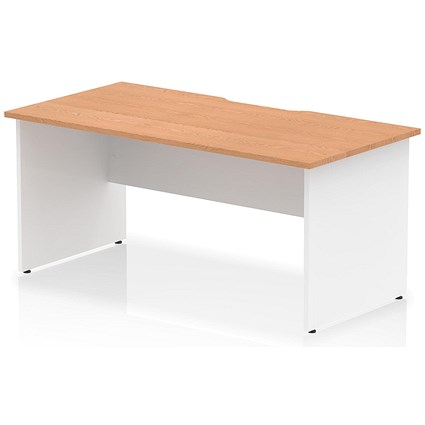 Impulse 1600mm Two-Tone Scalloped Edge Rectangular Desk, White Panel End Legs, Oak