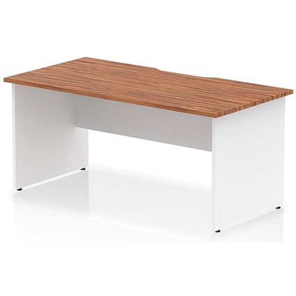 Impulse 1600mm Two-Tone Scalloped Edge Rectangular Desk, White Panel End Legs, Walnut