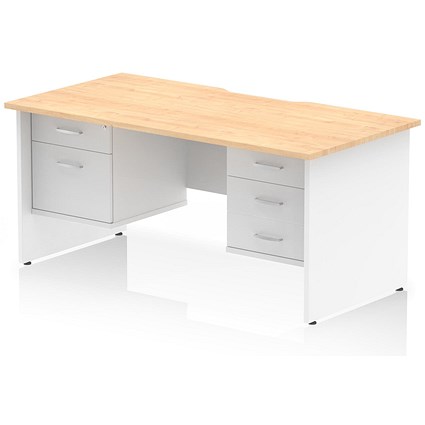 Impulse 1600mm Two-Tone Scalloped Edge Rectangular Desk, White Panel End Legs, Maple, With 1 x 2 Drawer and 1 x 3 Drawer Fixed Pedestals