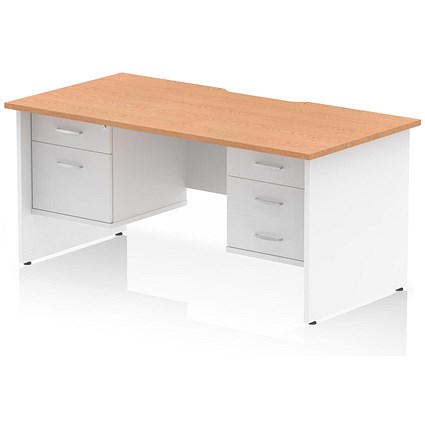 Impulse 1600mm Two-Tone Scalloped Edge Rectangular Desk, White Panel End Legs, Oak, With 1 x 2 Drawer and 1 x 3 Drawer Fixed Pedestals