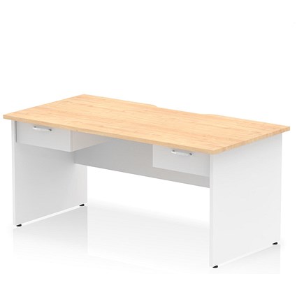 Impulse 1600mm Two-Tone Scalloped Edge Rectangular Desk, White Panel End Legs, Maple, With 2 x 1 Drawer Fixed Pedestals