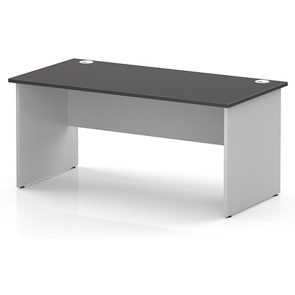 Impulse Two-Tone 1600mm Rectangular Desk, White Panel End Leg, Carbon Grey