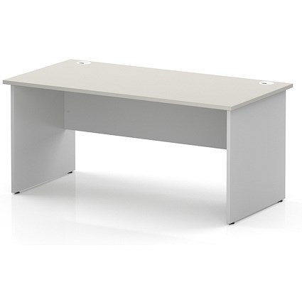 Impulse Two-Tone 1600mm Rectangular Desk, White Panel End Leg, Dove Grey