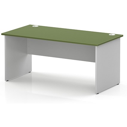 Impulse Two-Tone 1600mm Rectangular Desk, White Panel End Leg, Moss Green