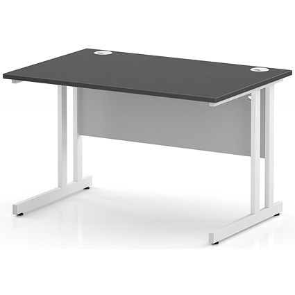 Impulse 1200mm Rectangular Desk, White Cantilever Leg and Modesty Panel, Carbon Grey