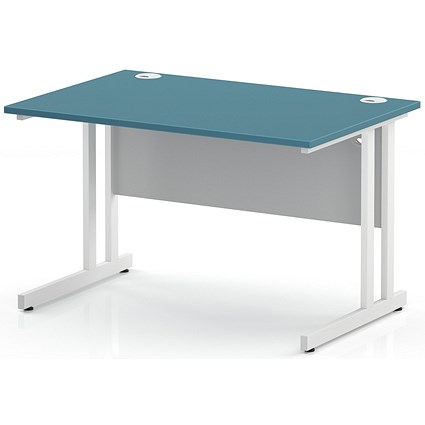 Impulse 1200mm Rectangular Desk, White Cantilever Leg and Modesty Panel, Dark Teal