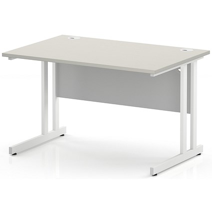 Impulse 1200mm Rectangular Desk, White Cantilever Leg and Modesty Panel, Dove Grey