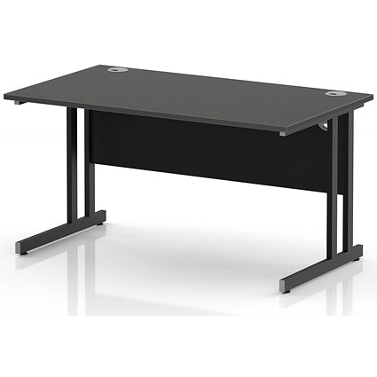 Impulse 1400mm Rectangular Desk, Black Cantilever Leg and Modesty Panel, Carbon Grey