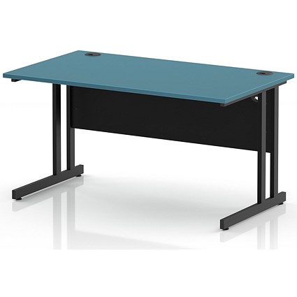 Impulse 1400mm Rectangular Desk, Black Cantilever Leg and Modesty Panel, Dark Teal