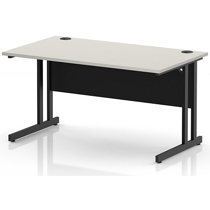 Impulse 1400mm Rectangular Desk, Black Cantilever Leg and Modesty Panel, Dove Grey