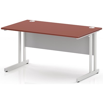 Impulse 1400mm Rectangular Desk, White Cantilever Leg and Modesty Panel, Brick Red