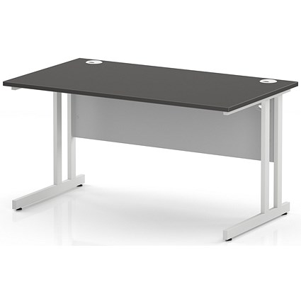 Impulse 1400mm Rectangular Desk, White Cantilever Leg and Modesty Panel, Carbon Grey