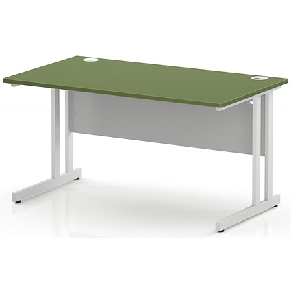 Impulse 1400mm Rectangular Desk, White Cantilever Leg and Modesty Panel, Moss Green